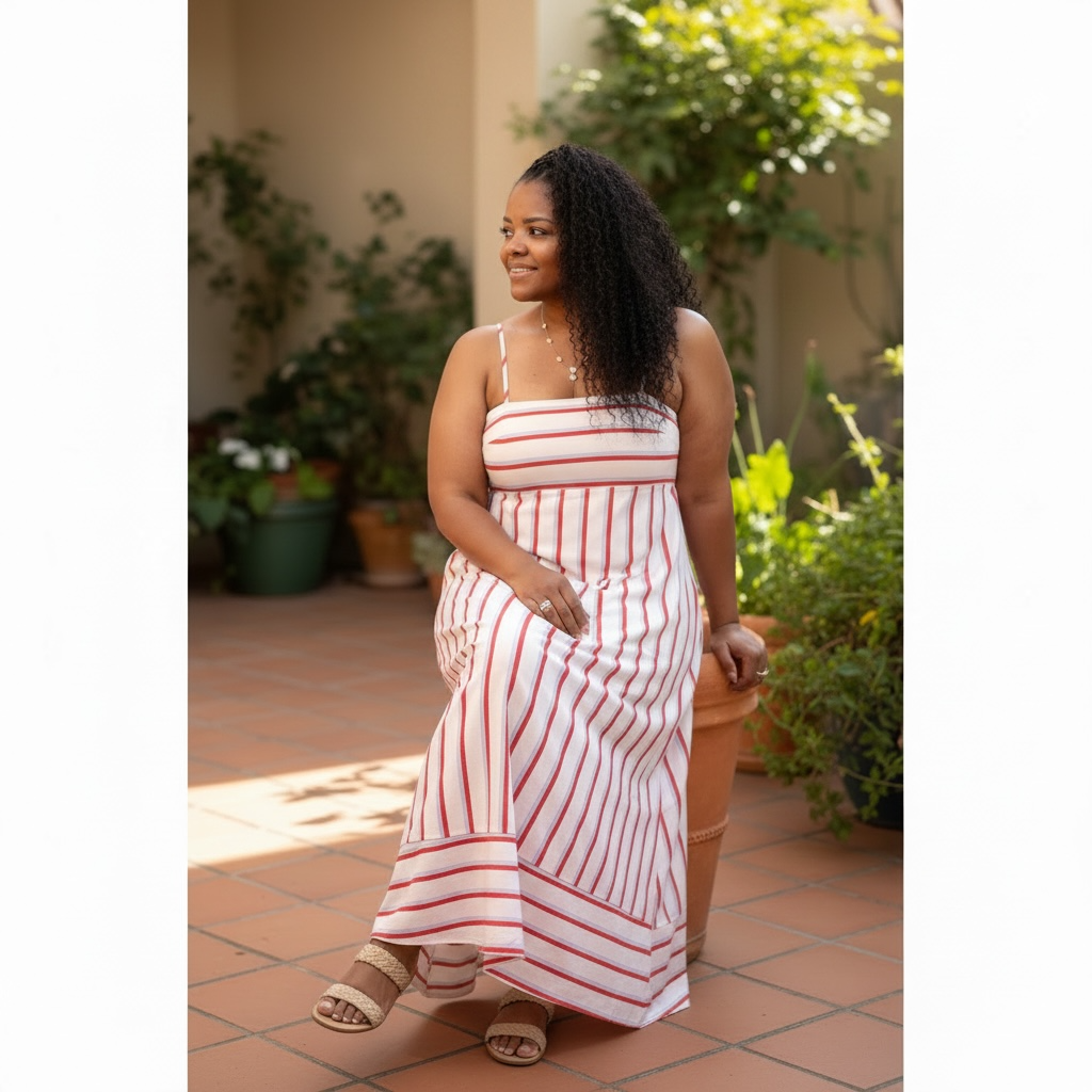A-Line Stunning White Striped Maxi Dress