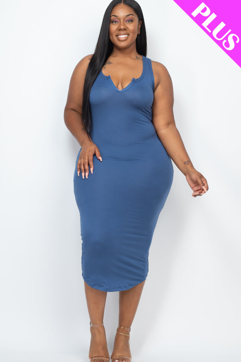 Split Neck Tank Midi Dress
