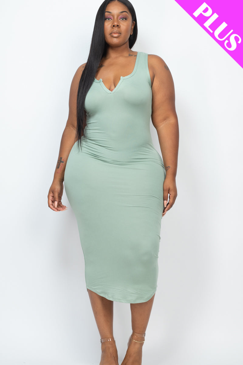 Split Neck Tank Midi Dress