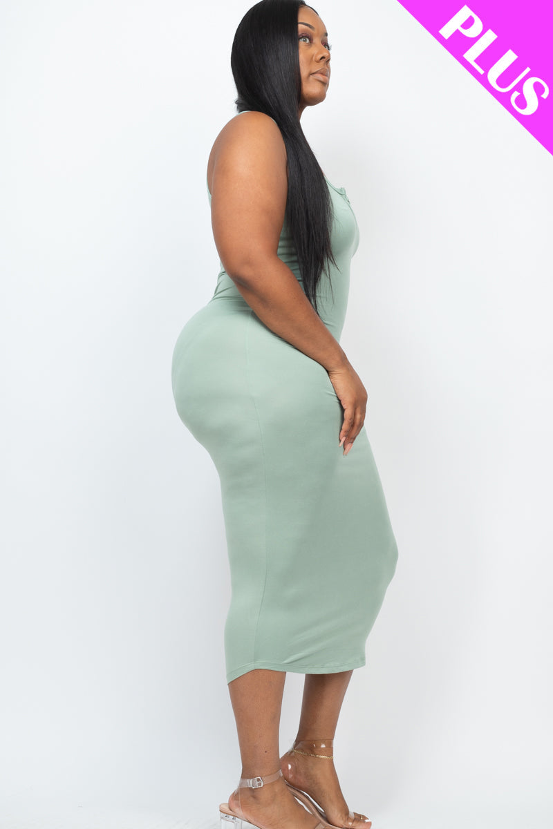 Split Neck Tank Midi Dress