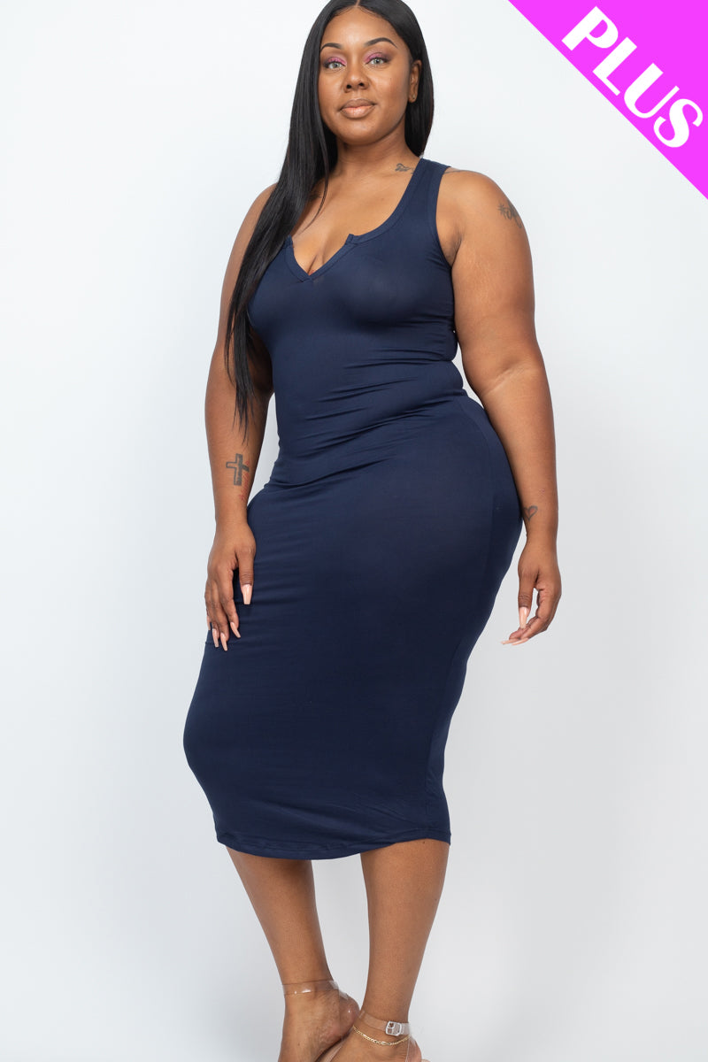 Split Neck Tank Midi Dress