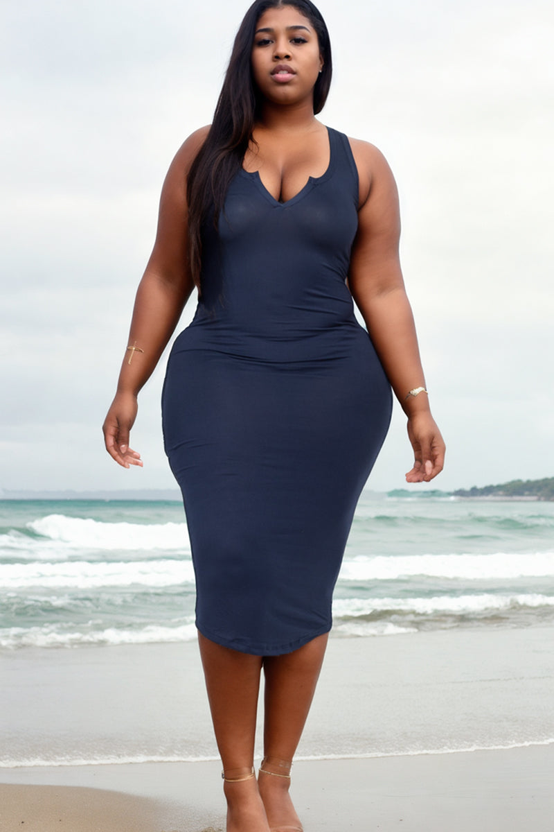 Split Neck Tank Midi Dress