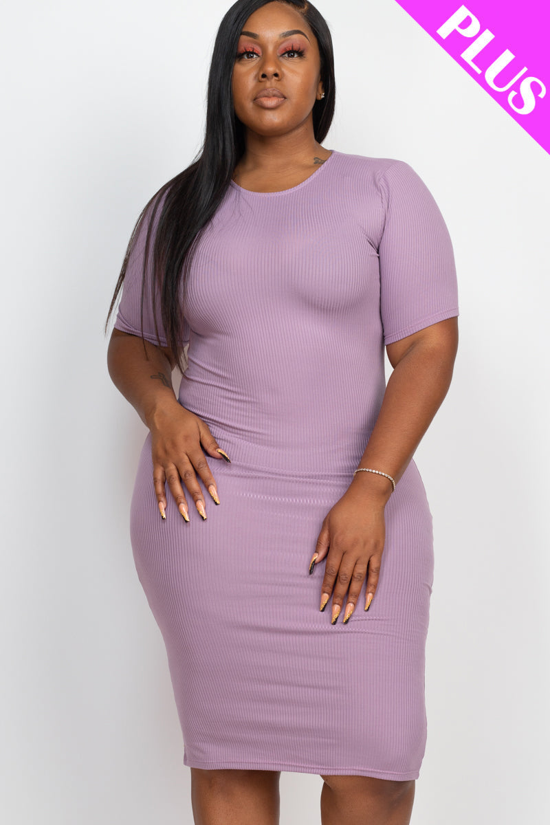 Ribbed Short Sleeve Bodycon Midi Dress