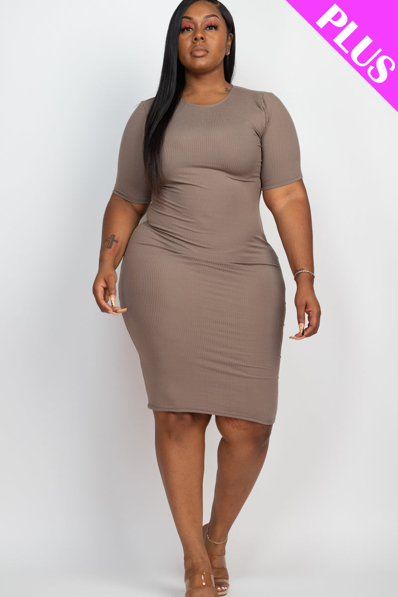 Ribbed Short Sleeve Bodycon Midi Dress