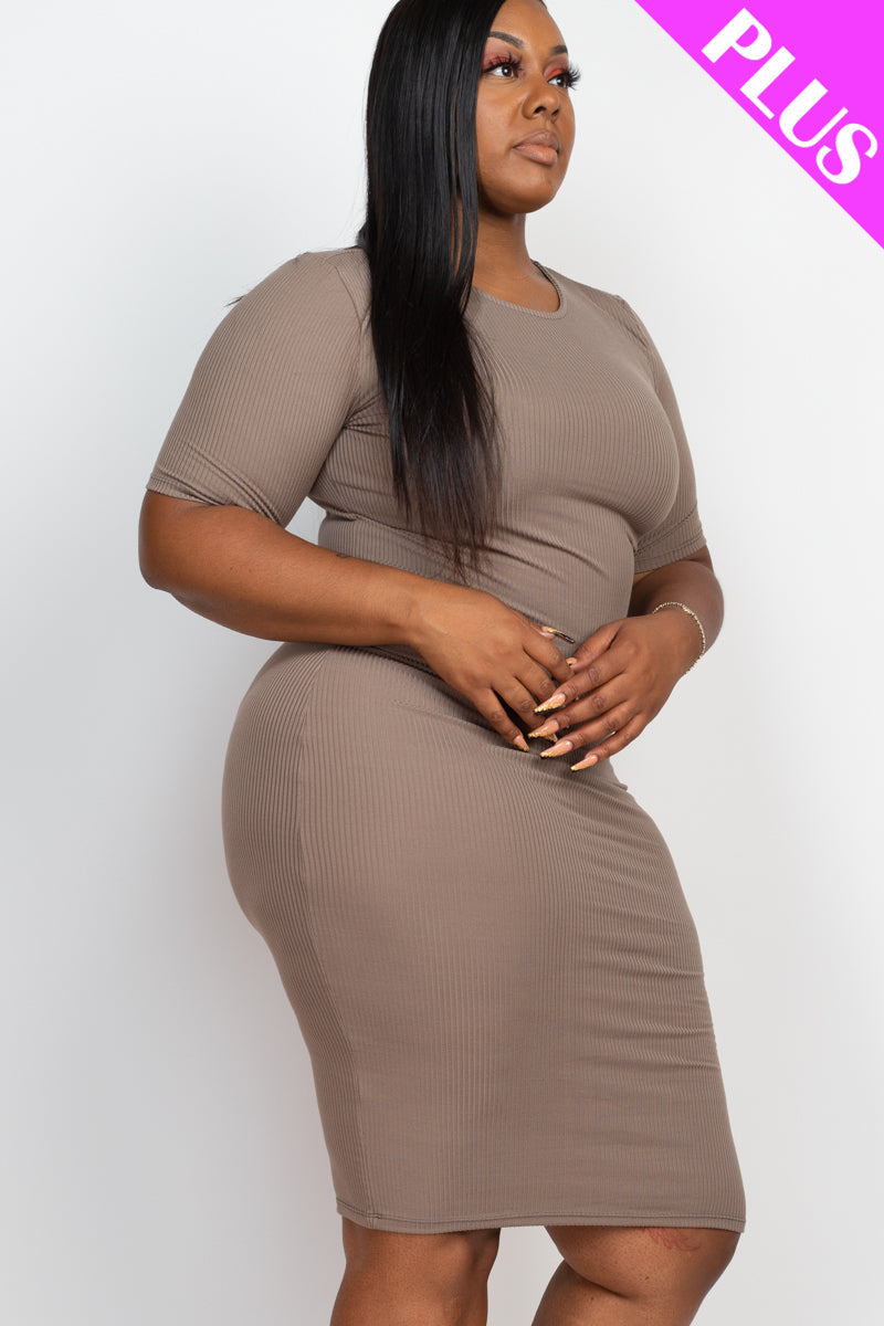 Ribbed Short Sleeve Bodycon Midi Dress
