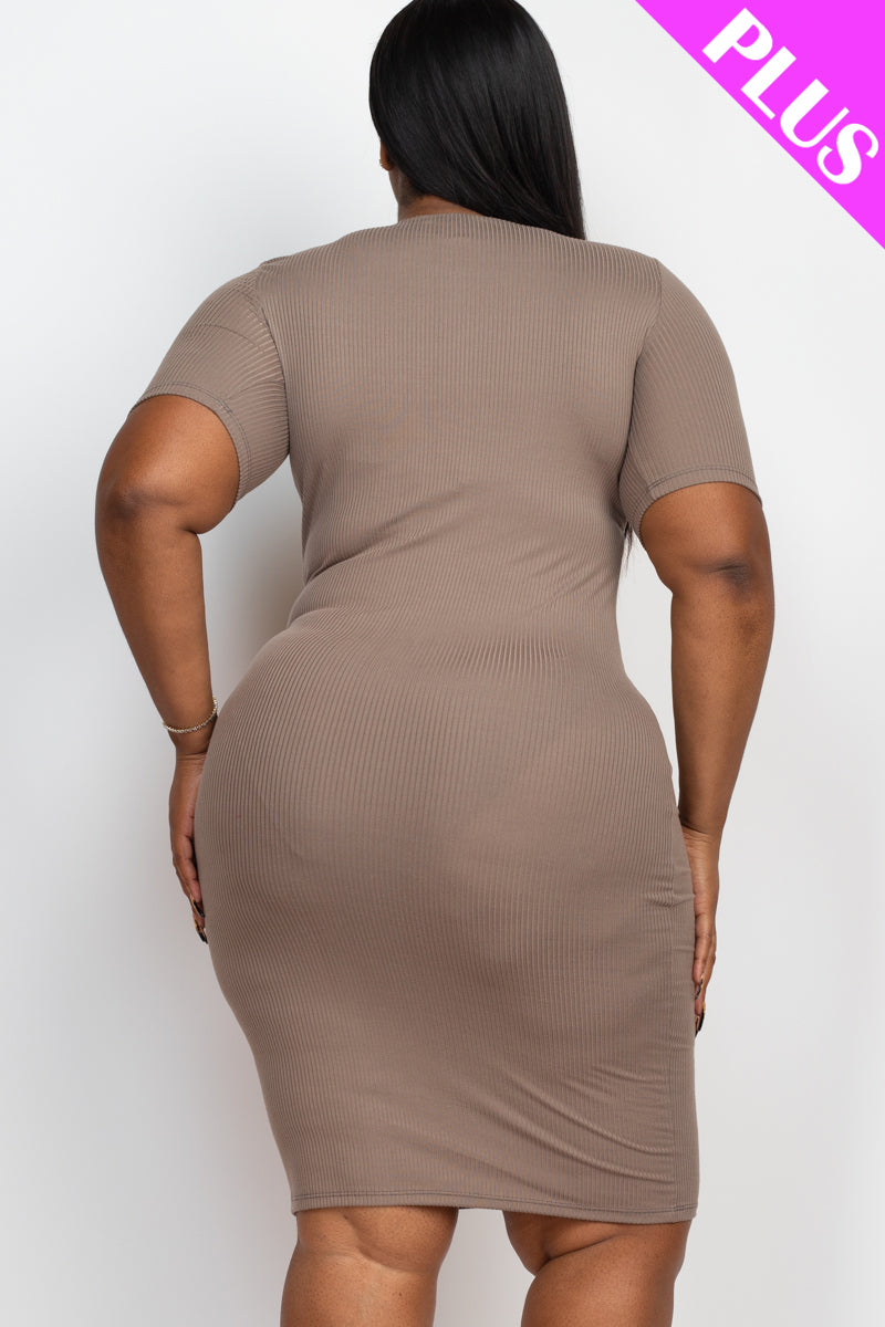 Ribbed Short Sleeve Bodycon Midi Dress