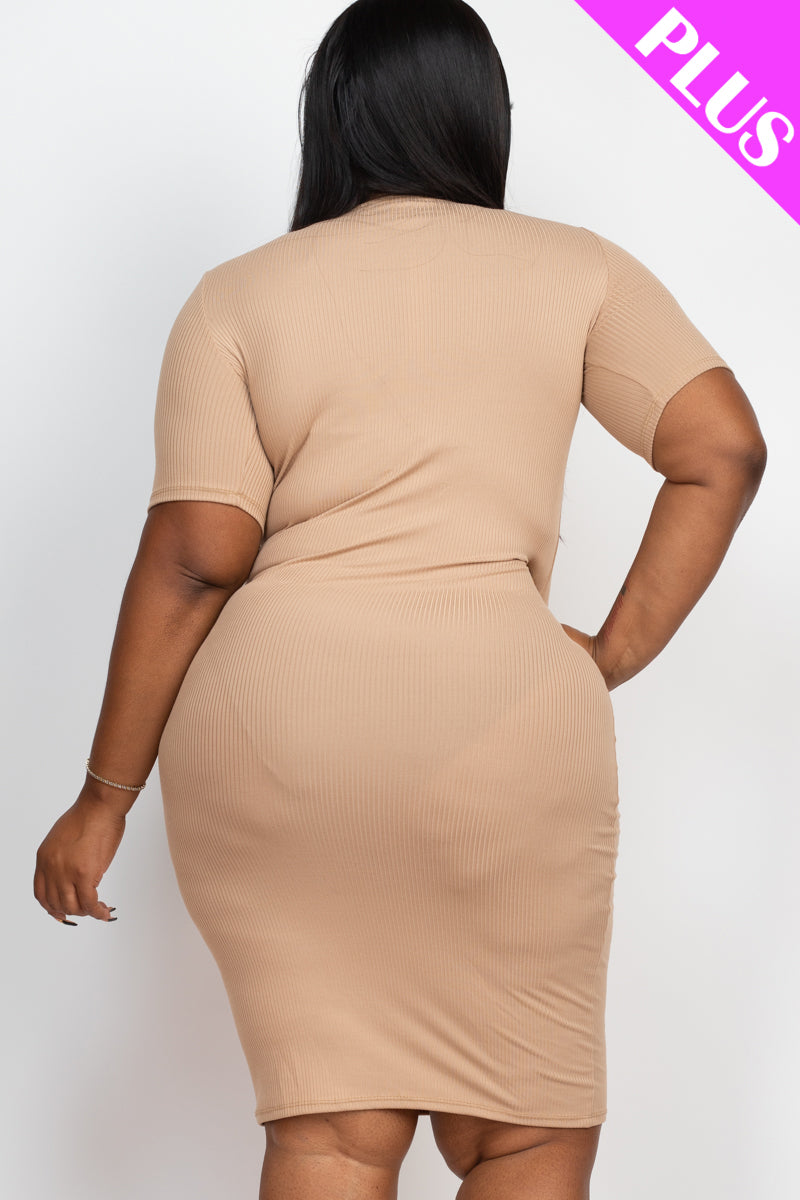 Ribbed Short Sleeve Bodycon Midi Dress