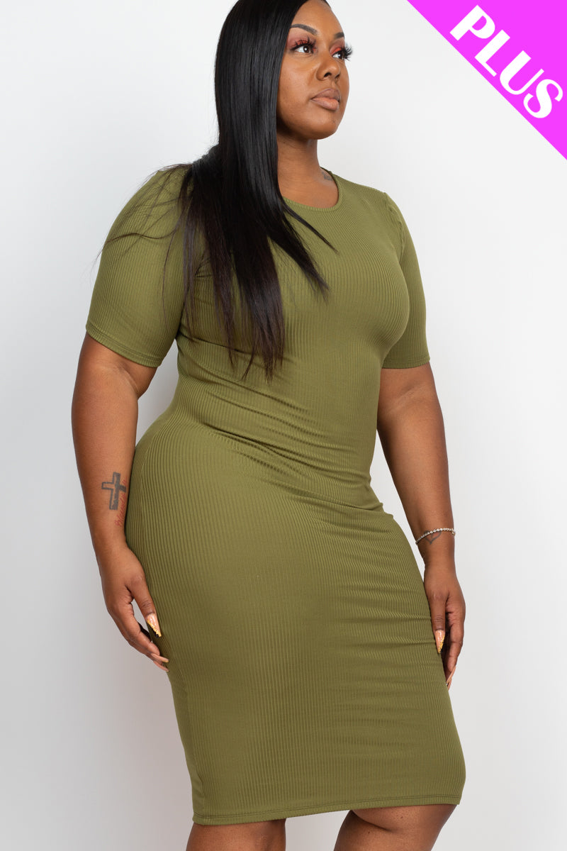 Ribbed Short Sleeve Bodycon Midi Dress