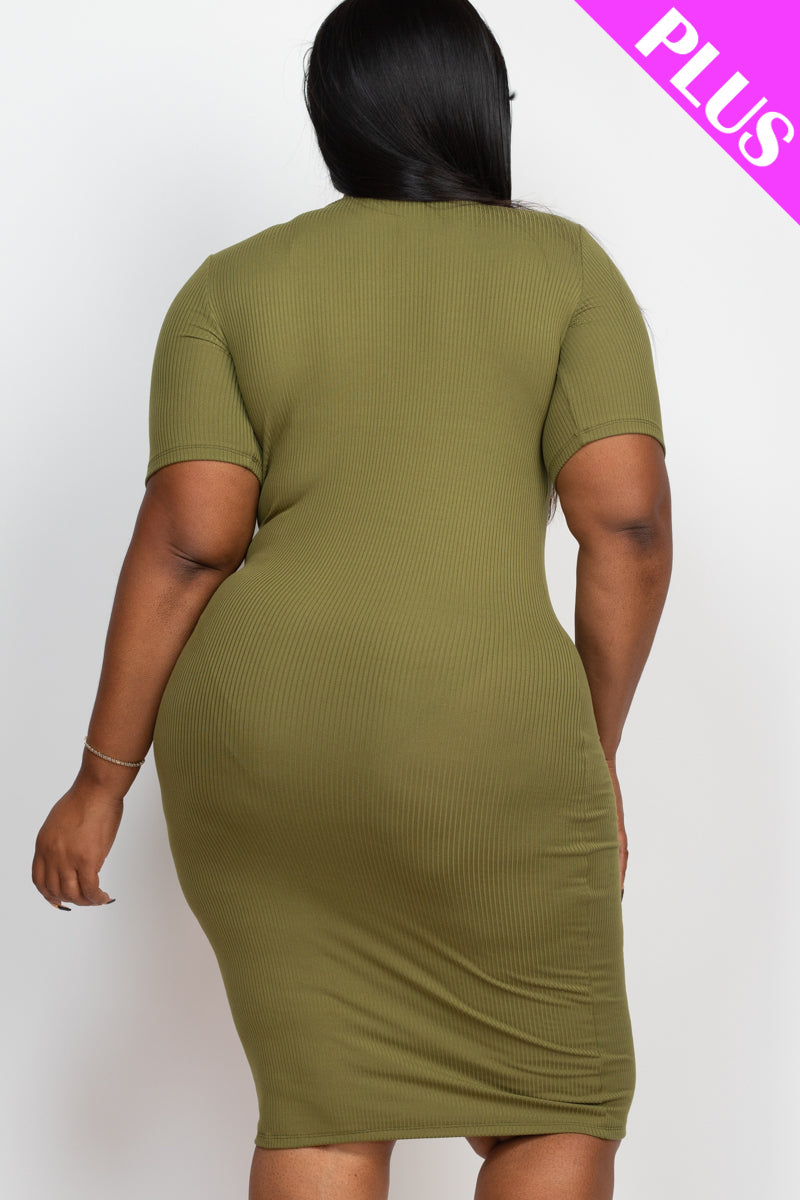 Ribbed Short Sleeve Bodycon Midi Dress