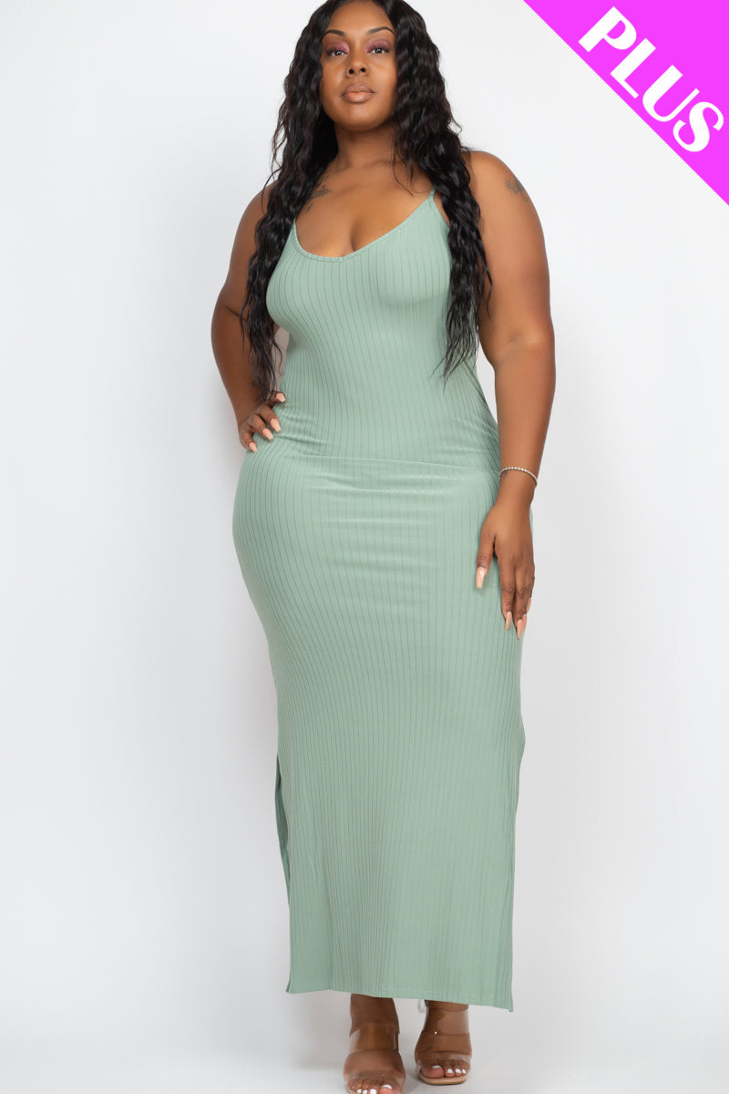 Ribbed Side Slit Long Cami Dress