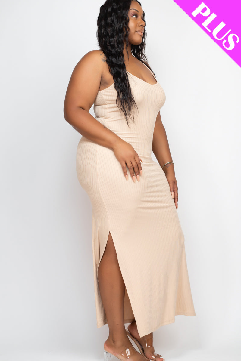 Ribbed Side Slit Long Cami Dress