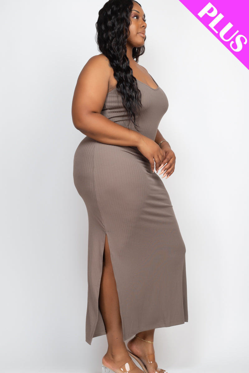 Ribbed Side Slit Long Cami Dress