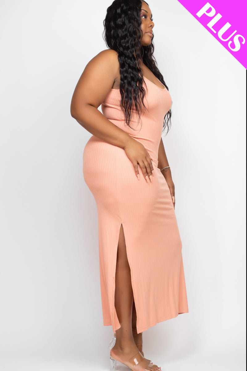 Ribbed Side Slit Long Cami Dress