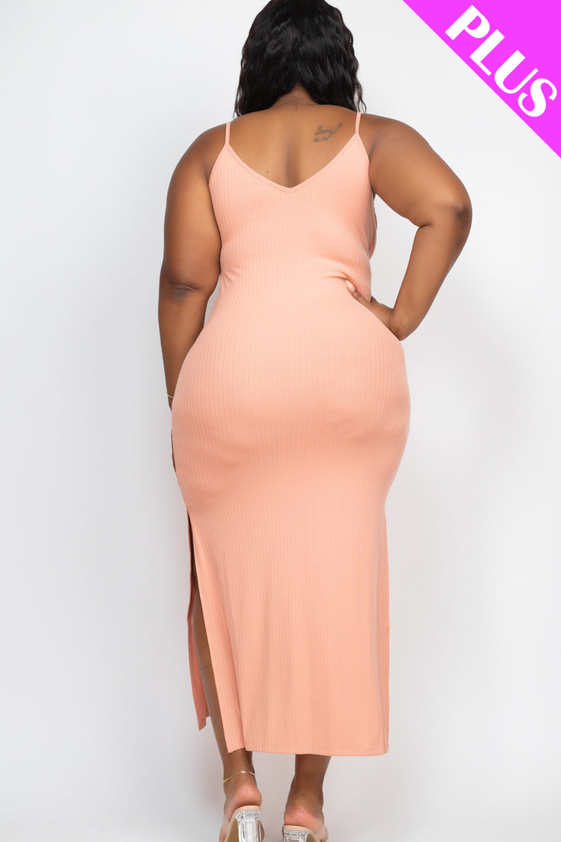Ribbed Side Slit Long Cami Dress