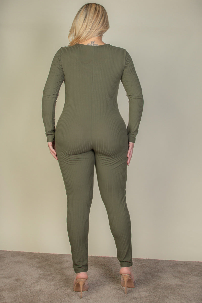 Ribbed Scoop Neck Long Sleeve Jumpsuit
