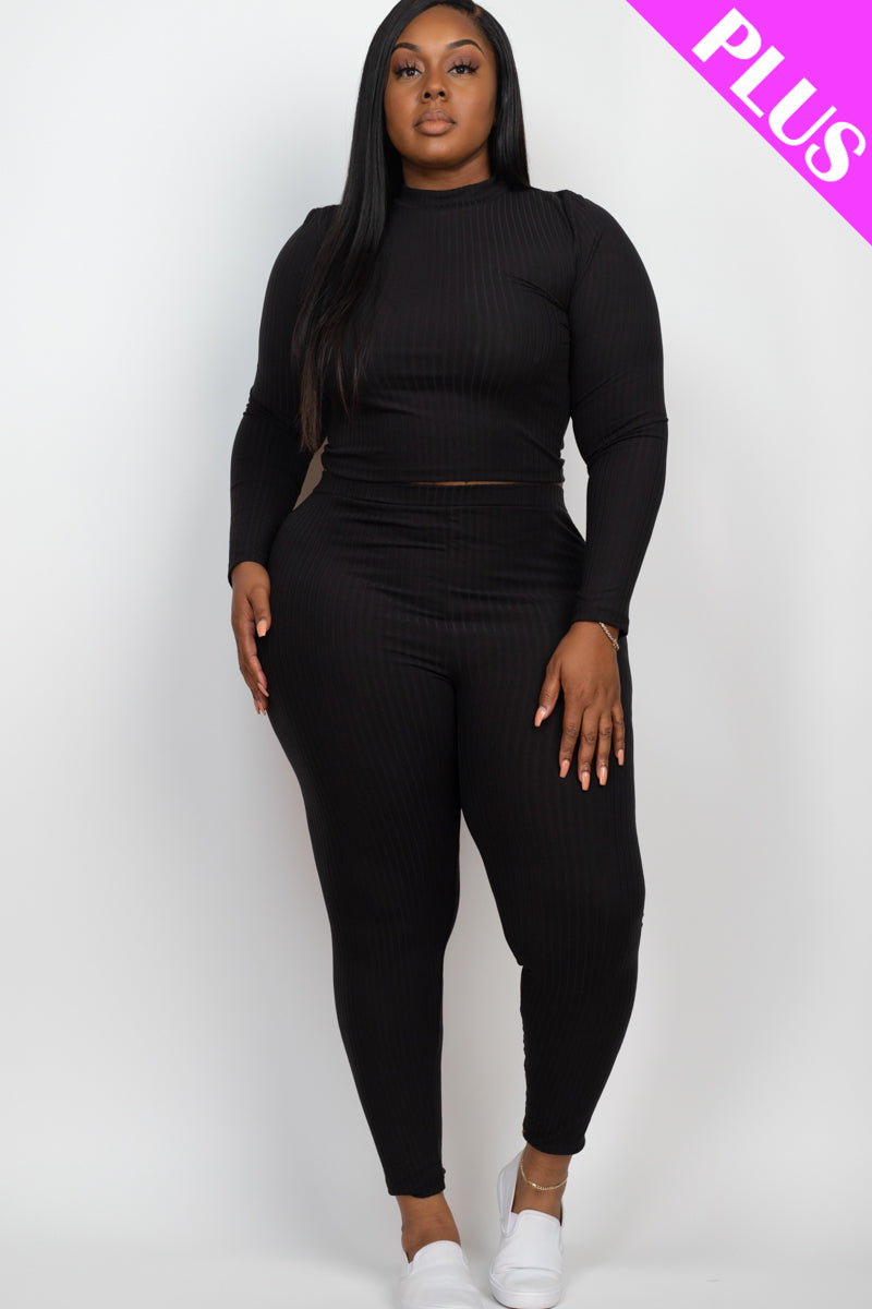 Ribbed Mock Neck Long Sleeve Top & Leggings Set