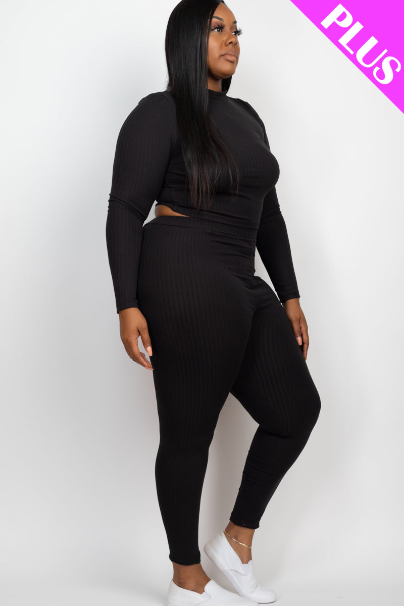 Ribbed Mock Neck Long Sleeve Top & Leggings Set
