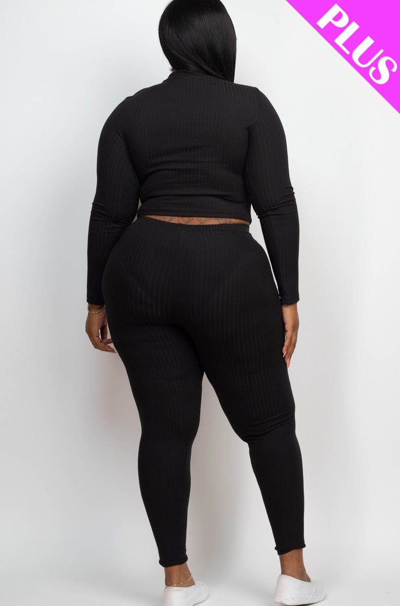 Ribbed Mock Neck Long Sleeve Top & Leggings Set