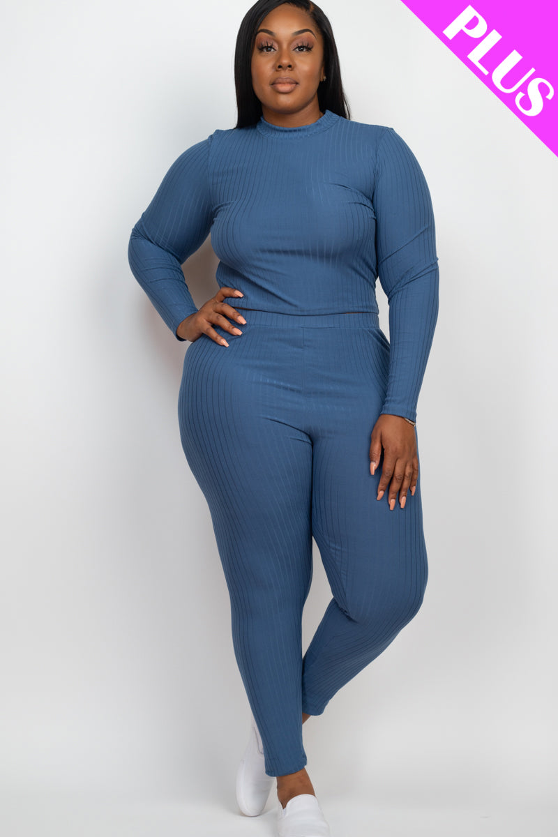 Ribbed Mock Neck Long Sleeve Top & Leggings Set