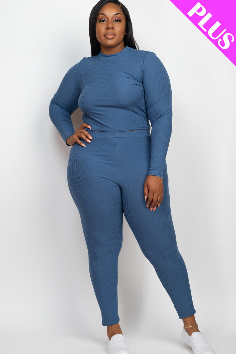 Ribbed Mock Neck Long Sleeve Top & Leggings Set