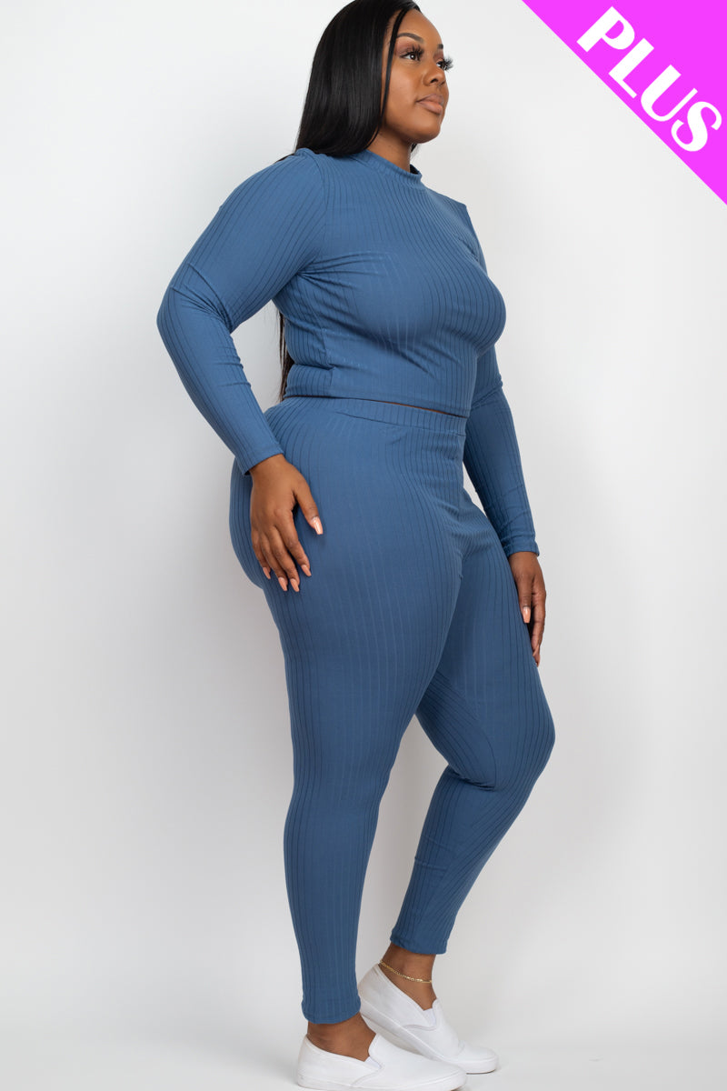 Ribbed Mock Neck Long Sleeve Top & Leggings Set