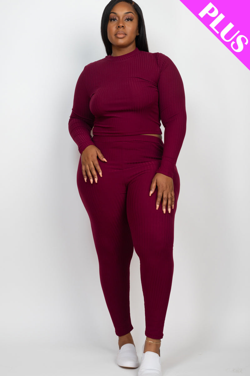 Ribbed Mock Neck Long Sleeve Top & Leggings Set