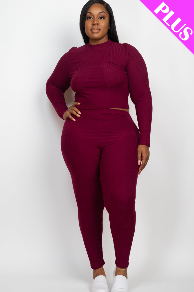Ribbed Mock Neck Long Sleeve Top & Leggings Set