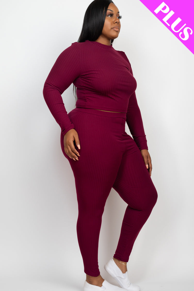 Ribbed Mock Neck Long Sleeve Top & Leggings Set