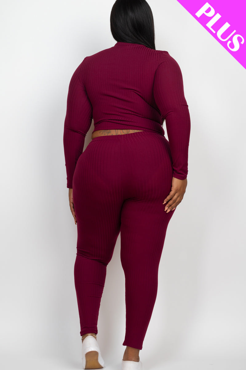Ribbed Mock Neck Long Sleeve Top & Leggings Set
