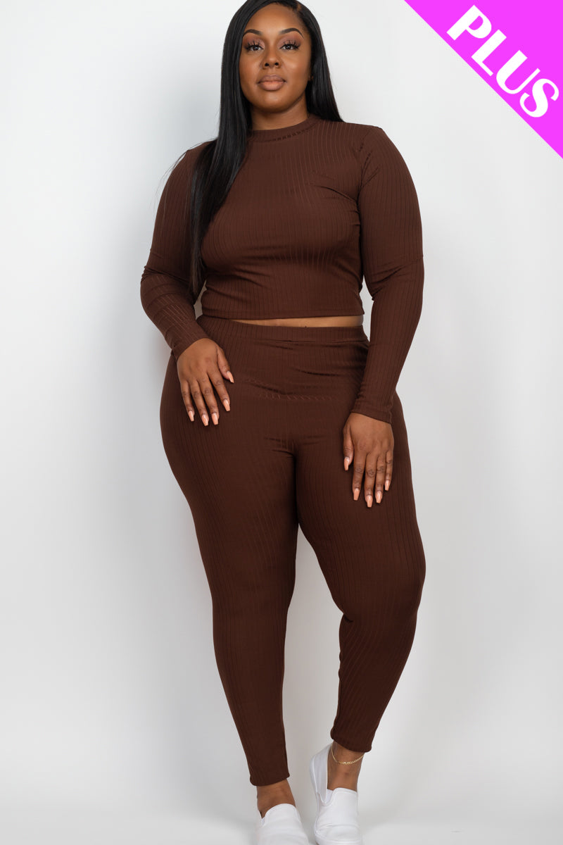 Ribbed Mock Neck Long Sleeve Top & Leggings Set