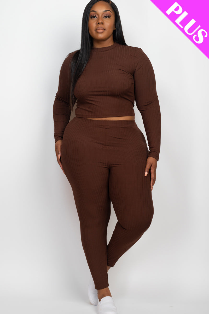Ribbed Mock Neck Long Sleeve Top & Leggings Set