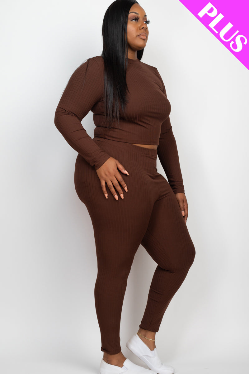 Ribbed Mock Neck Long Sleeve Top & Leggings Set