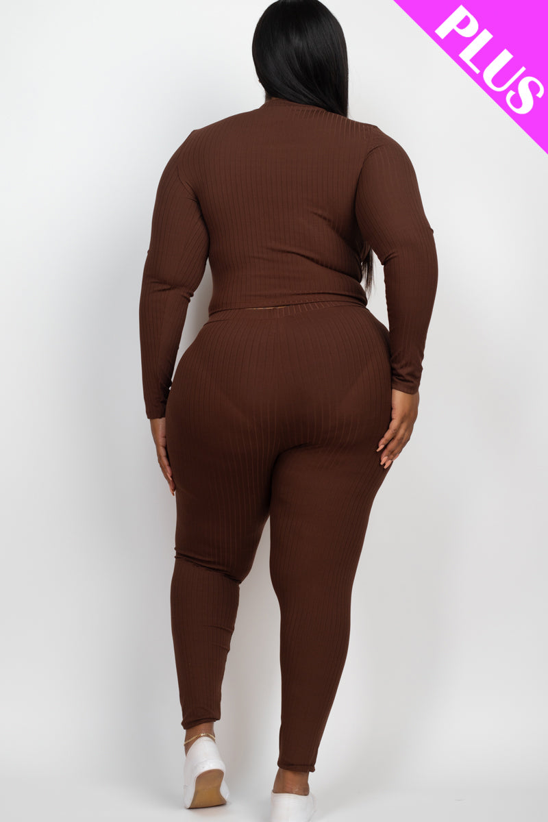 Ribbed Mock Neck Long Sleeve Top & Leggings Set