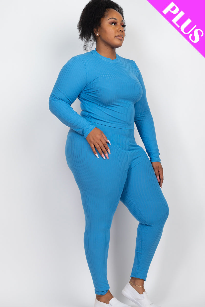 Ribbed Mock Neck Long Sleeve Top & Leggings Set