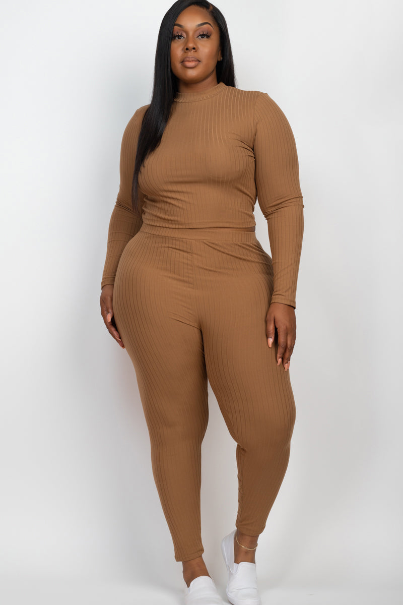 Ribbed Mock Neck Long Sleeve Top & Leggings Set