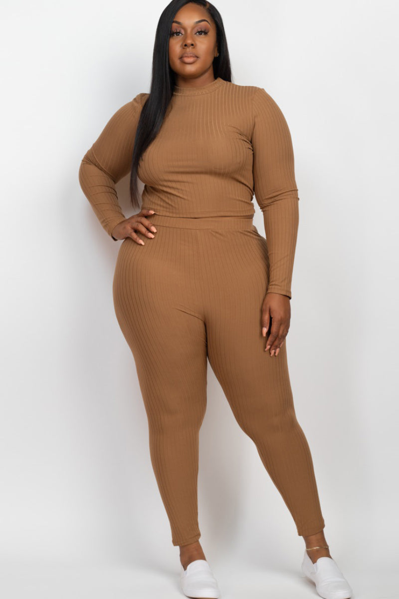 Ribbed Mock Neck Long Sleeve Top & Leggings Set