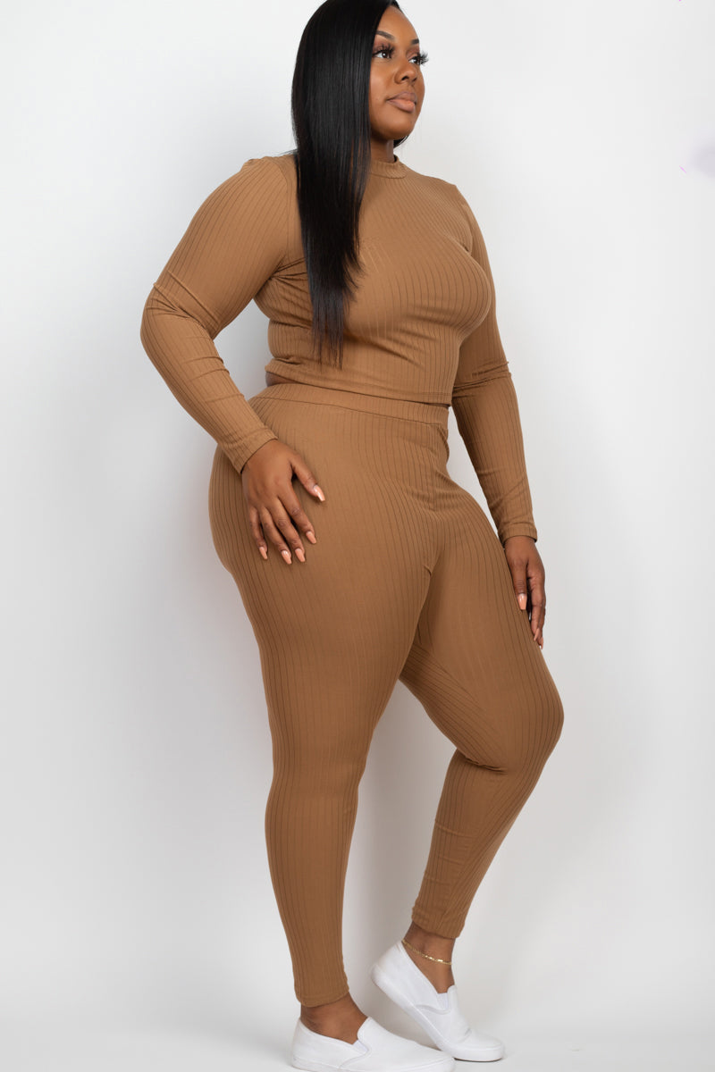 Ribbed Mock Neck Long Sleeve Top & Leggings Set