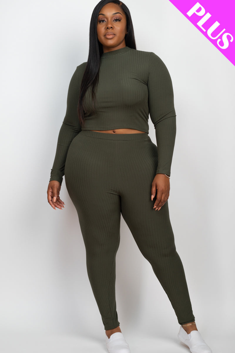 Ribbed Mock Neck Long Sleeve Top & Leggings Set