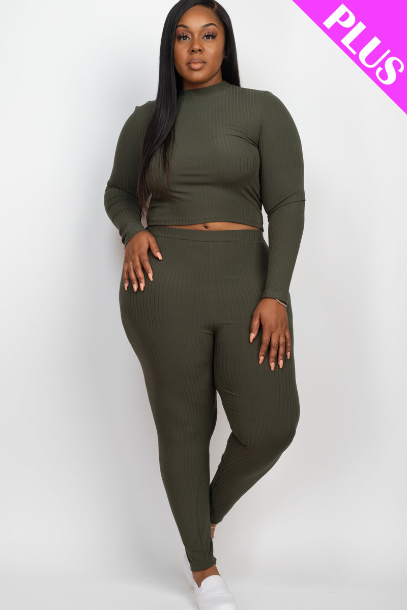 Ribbed Mock Neck Long Sleeve Top & Leggings Set