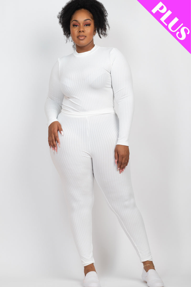 Ribbed Mock Neck Long Sleeve Top & Leggings Set