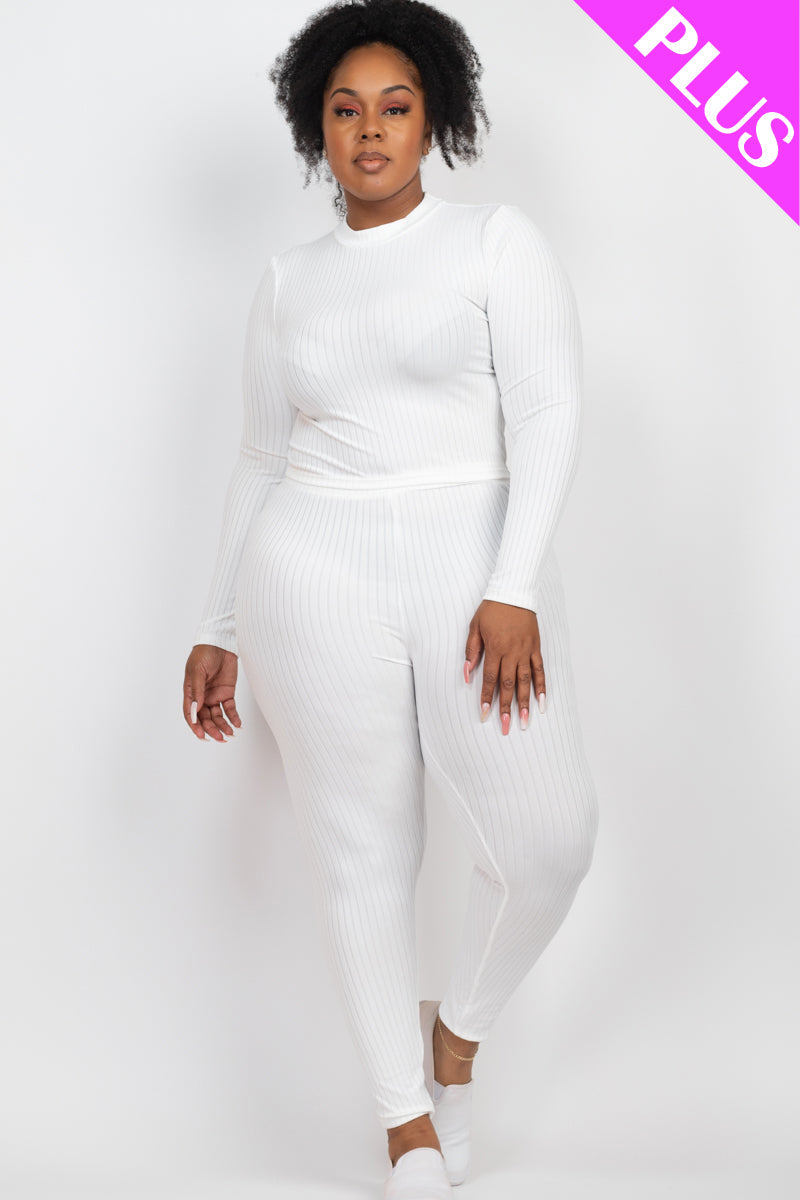 Ribbed Mock Neck Long Sleeve Top & Leggings Set
