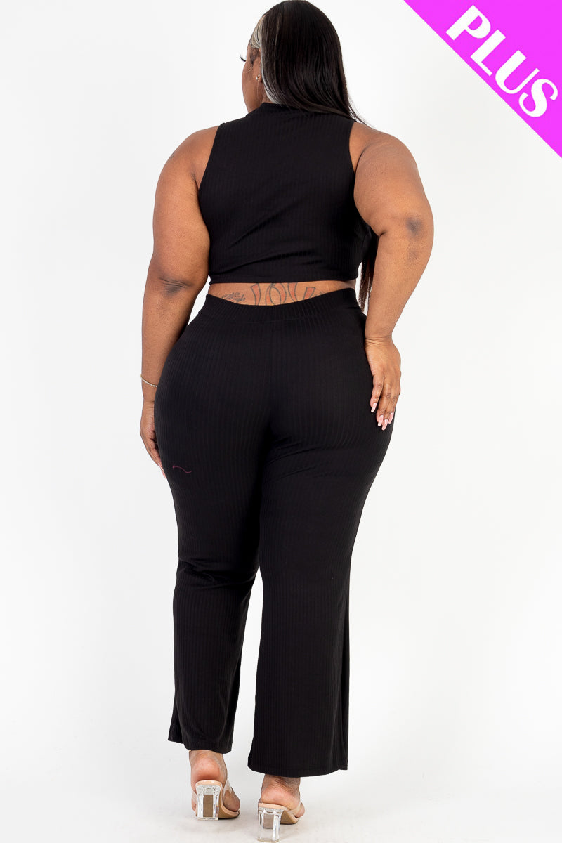 Ribbed Mock Neck Crop Tank Top& Bootcut Pants Set