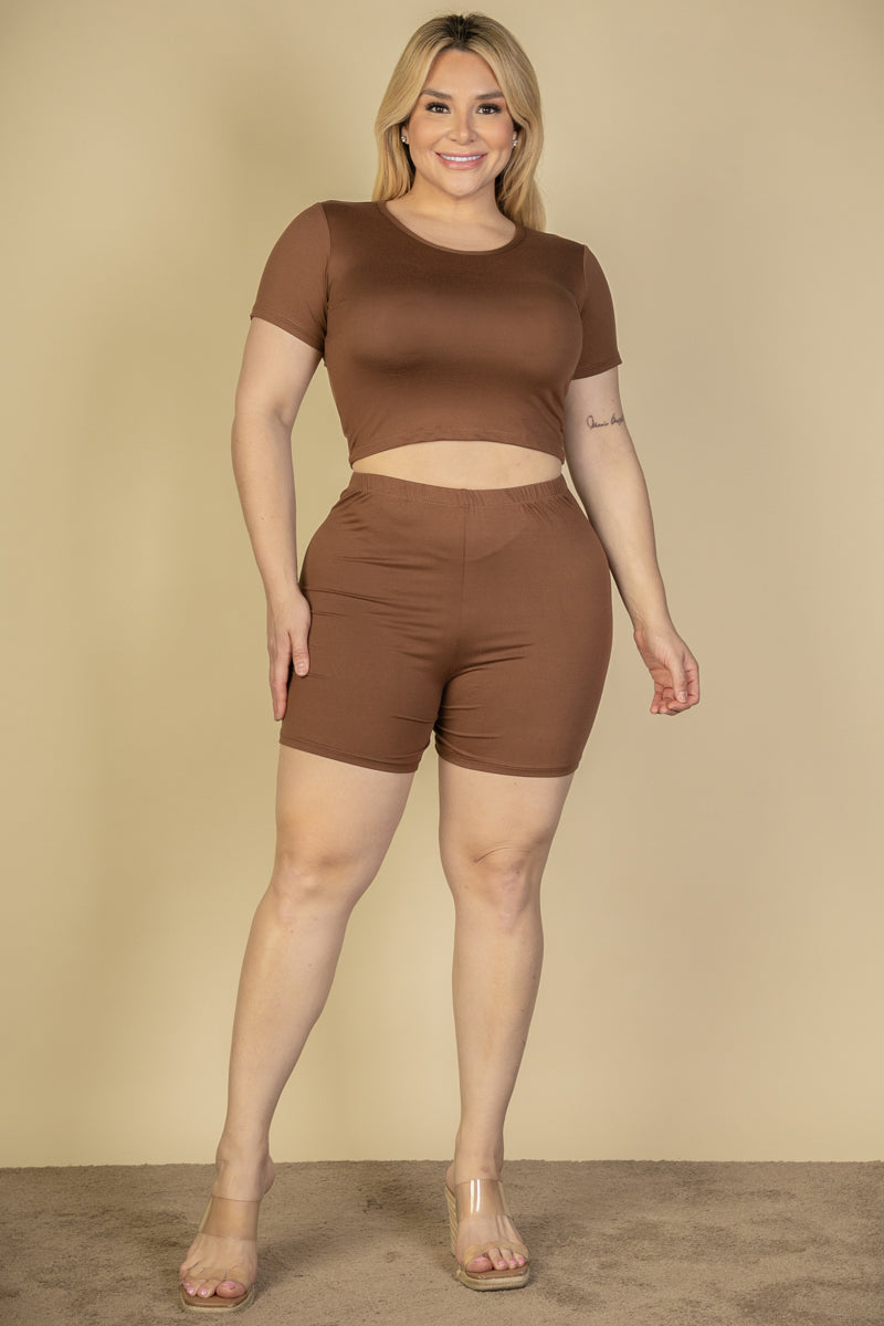 Short Sleeve Crop Top & Shorts Set
