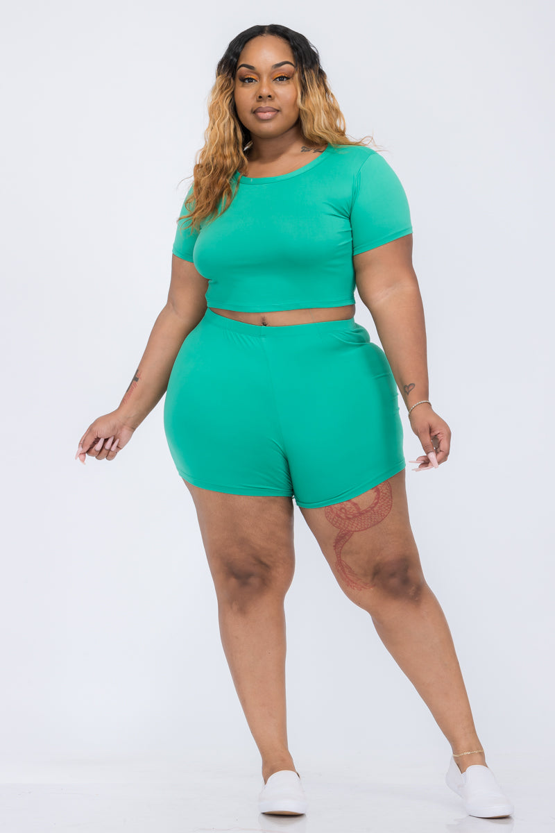 Short Sleeve Crop Top & Shorts Set