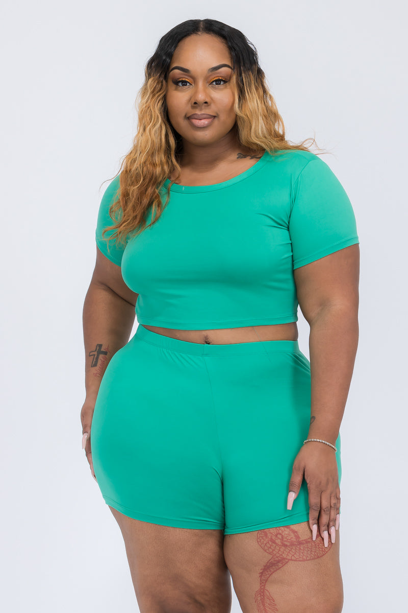 Short Sleeve Crop Top & Shorts Set