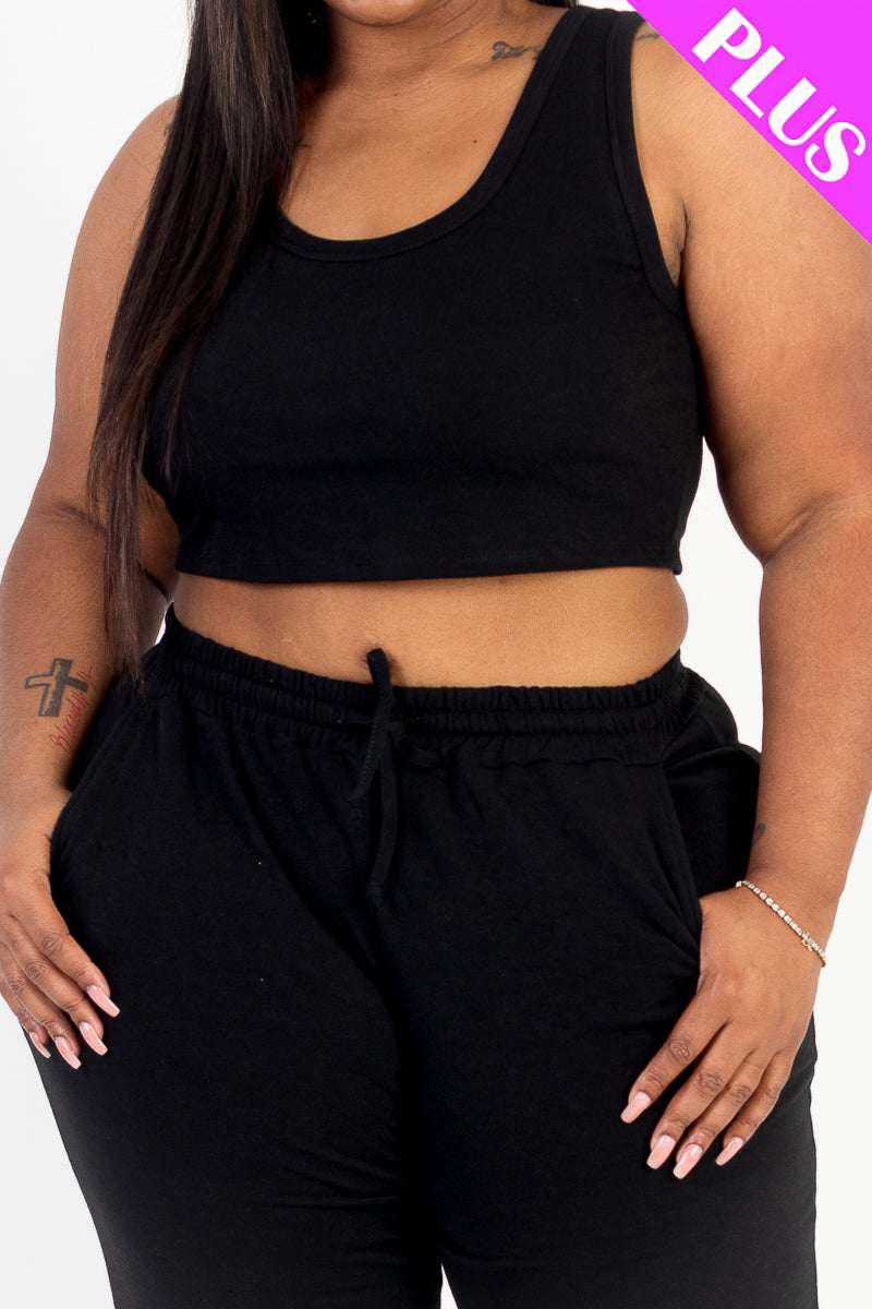 French Terry Cropped Tank Top & Joggers Set