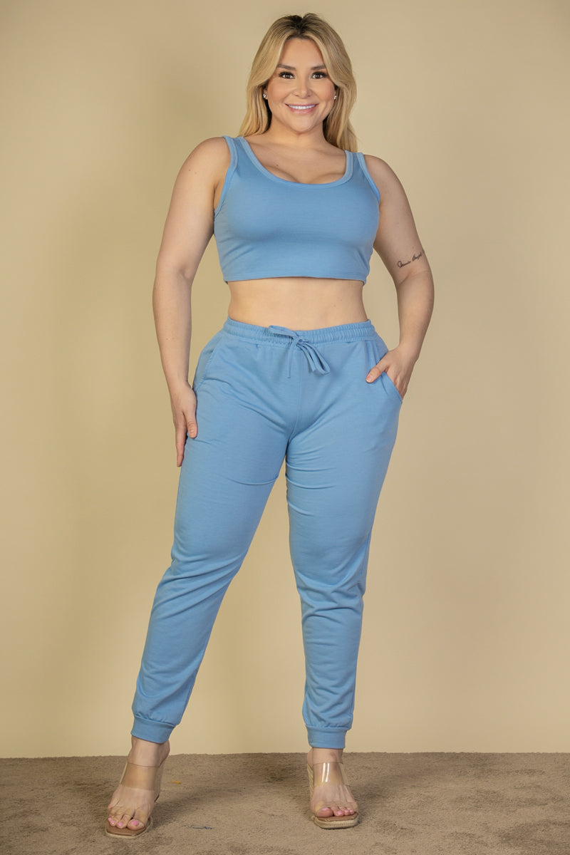 French Terry Cropped Tank Top & Joggers Set