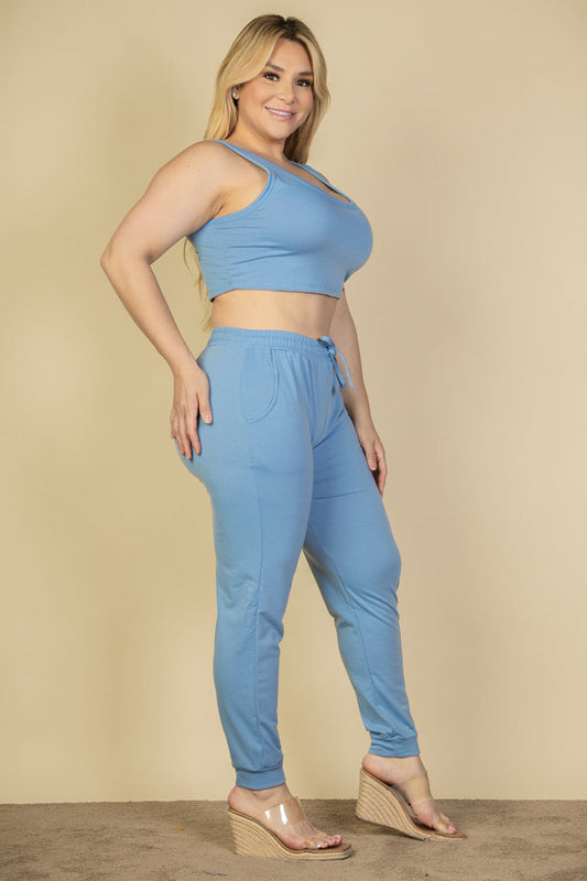French Terry Cropped Tank Top & Joggers Set