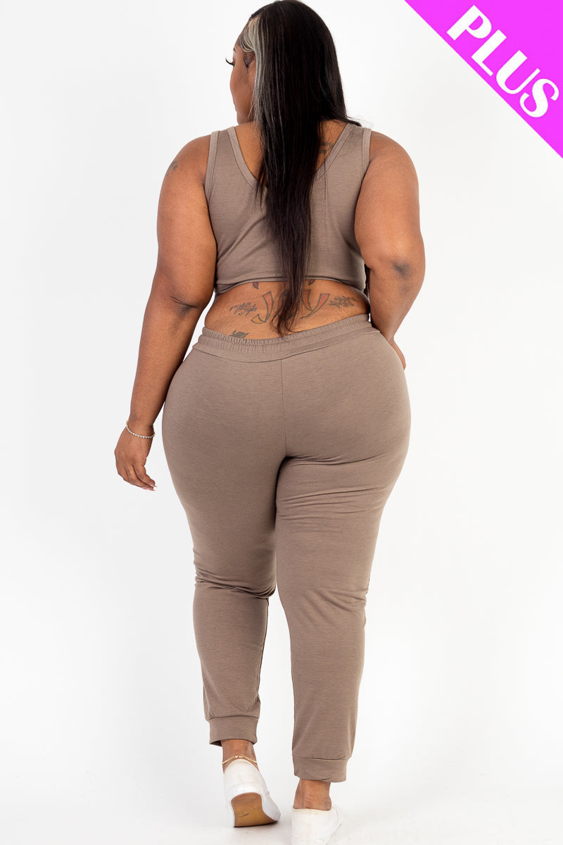 French Terry Cropped Tank Top & Joggers Set