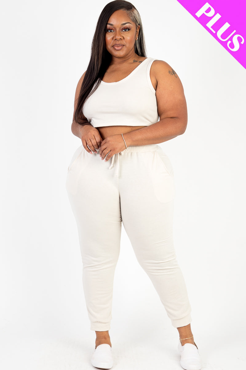 French Terry Cropped Tank Top & Joggers Set